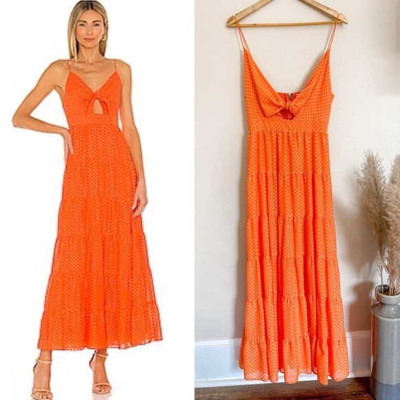 alice + oliva | Minka Tie Front Monarch Orange Tiered Maxi Dress - Picture 2 of 16